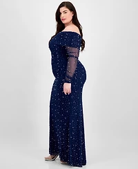 B Darlin Trendy Plus Off-The-Shoulder Pearl Gown