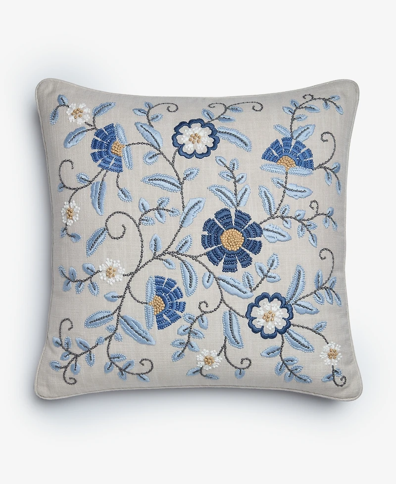 Charter Club Embroidered Flowers Decorative Pillow, 18" x 18", Exclusively at Macy's