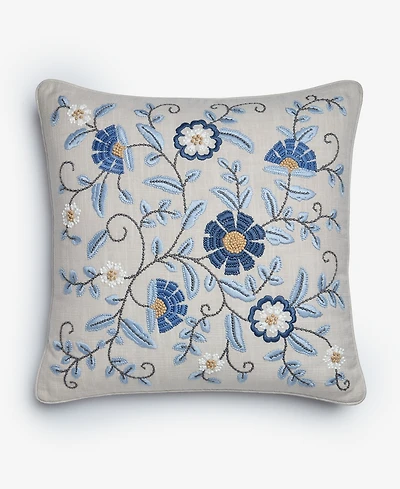 Charter Club Embroidered Flowers Decorative Pillow, 18" x 18", Exclusively at Macy's