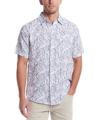 Weatherproof Vintage Men's Regular-Fit Leaf-Print Button-Down 100% Linen Shirt