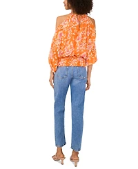 Sam & Jess Women's Printed Off-the-Shoulder Halter-Neck 3/4-Sleeve Blouse
