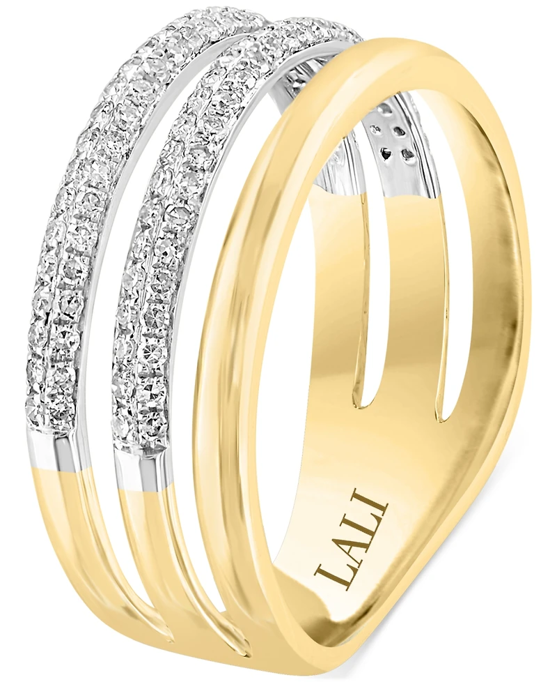 Lali Jewels Diamond Triple Row Ring (3/8 ct. t.w.) in 14k Two-Tone Gold