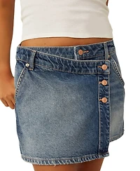 Free People Women's Wynne Cotton Faux-Wrap Denim Skirt