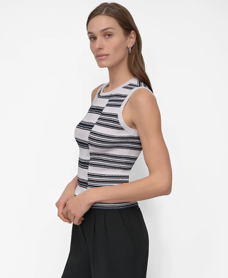 Dkny Women's Striped Ribbed Knit Sleeveless Top
