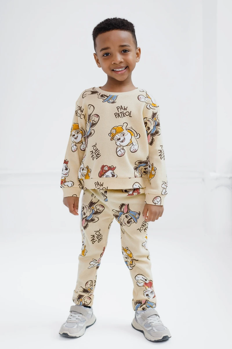 Paw Patrol Little Boys Waffle Knit Pullover Sweatshirt and Jogger Pants Outfit Set