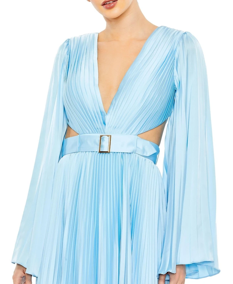 Mac Duggal Women's Long Sleeve Lace up Back Charmeuse Gown