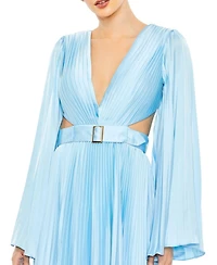 Mac Duggal Women's Long Sleeve Lace up Back Charmeuse Gown