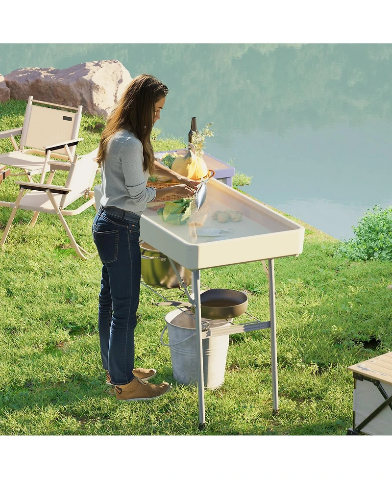 Outsunny 3.4ft Folding Ice Cooler Table with Drain, Party Table,