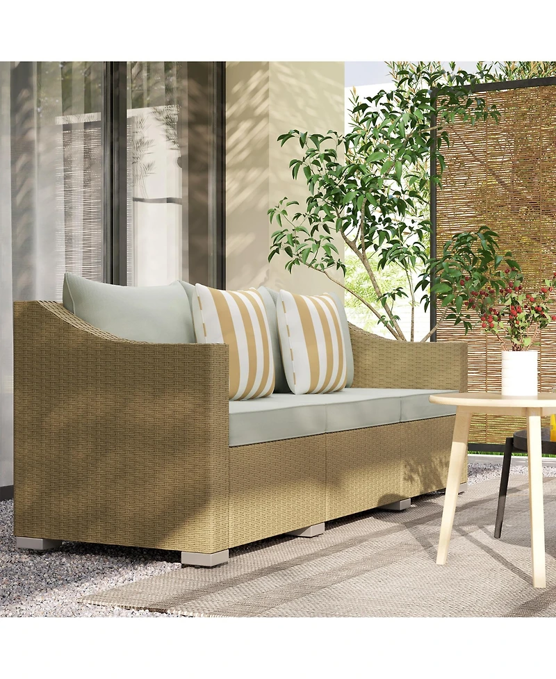 Outsunny 3 Seater Patio Sofa, Wicker Couch with Cushions, Pillows,