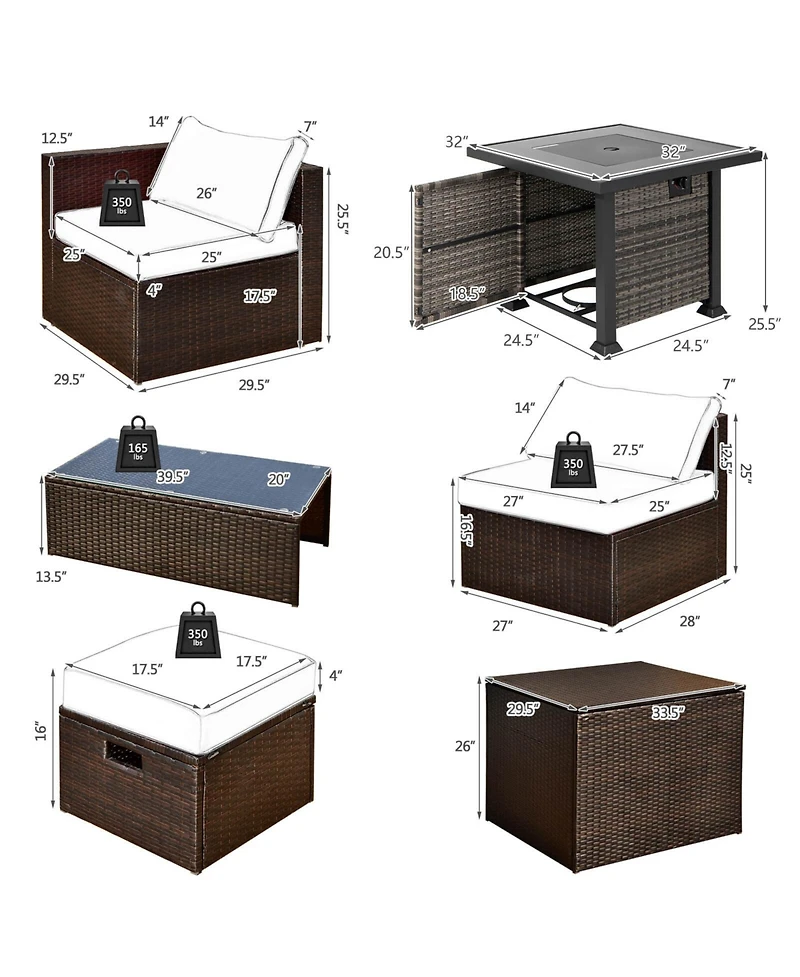 Gymax 9 Pieces Furniture Set w/ 50,000 Btu Propane Fire Pit Table Patio