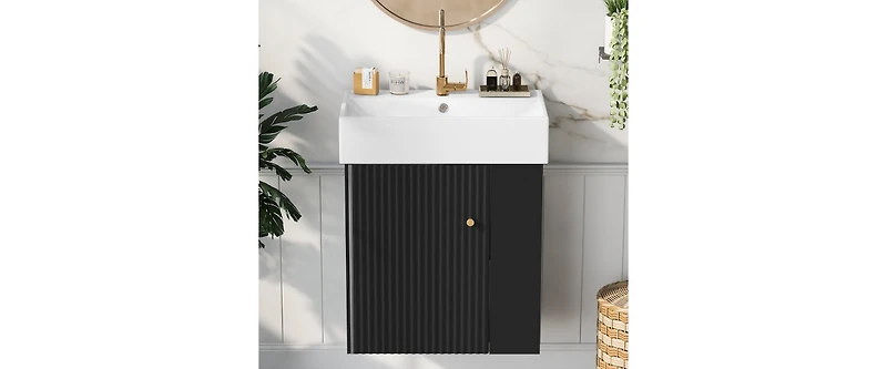 30" Bathroom Vanity with Sink Top, Bathroom Vanity Cabinet with Door and Two Drawers, Solid Wood Frame