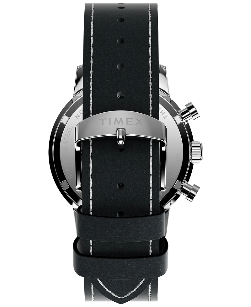 Timex Men's Quartz Analog Black Leather Watch, 40mm