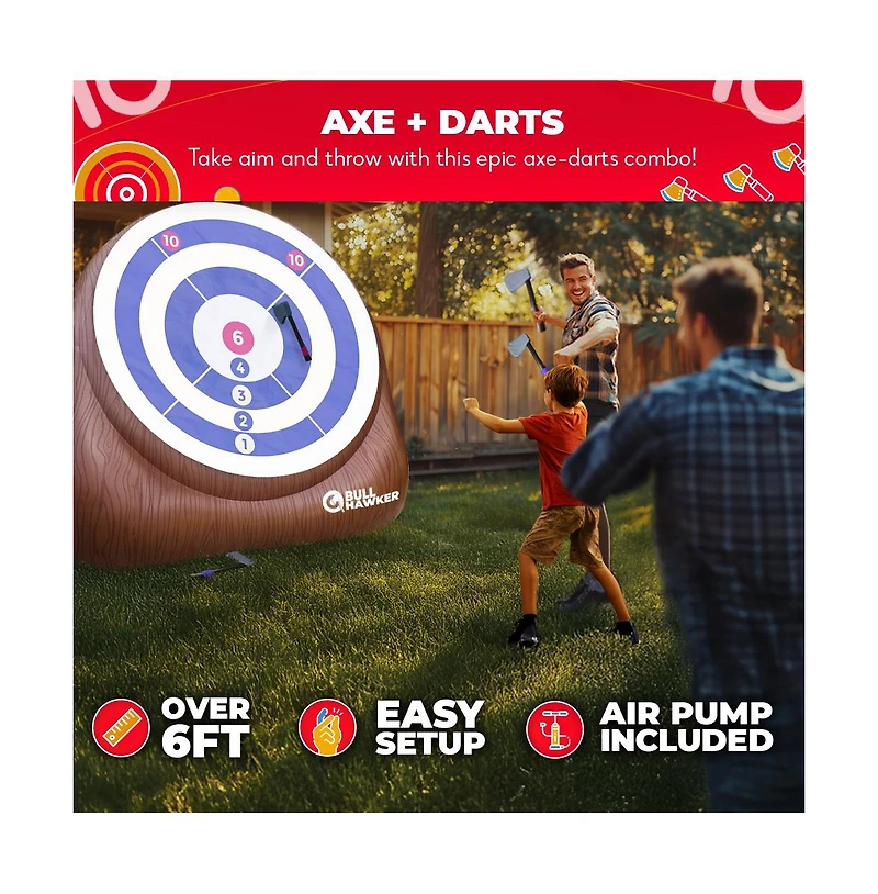 Bull Hawker | Giant Axe Darts (Over 6ft Tall) w/ 15+ Games | Axe Throwing Game for Backyard w/ Air Pump | Carnival Game