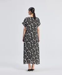 Reistor Women's Deep V-neck Maxi Dress with Front Gathers Black Florals