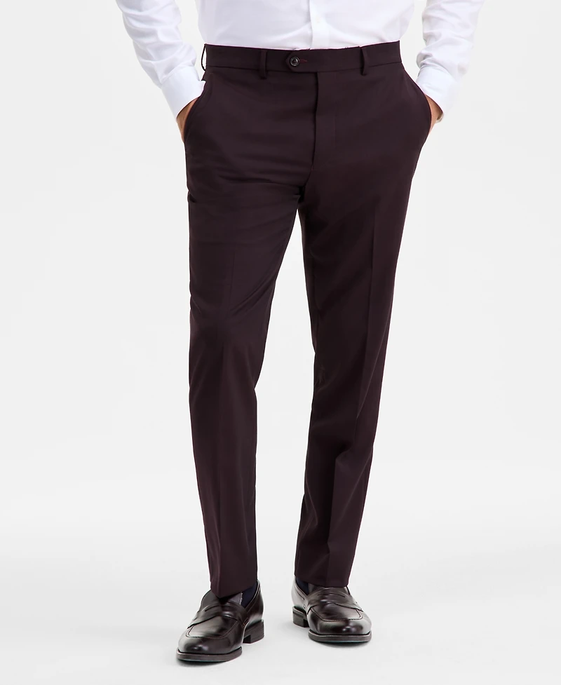 Ted by Baker Men's Modern-Fit Stretch Bordeaux Wool-Blend Suit Separate Pants