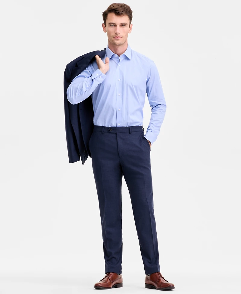 Ted by Baker Men's Modern-Fit Stretch Blue Sharkskin Wool-Blend Suit Separate Pants