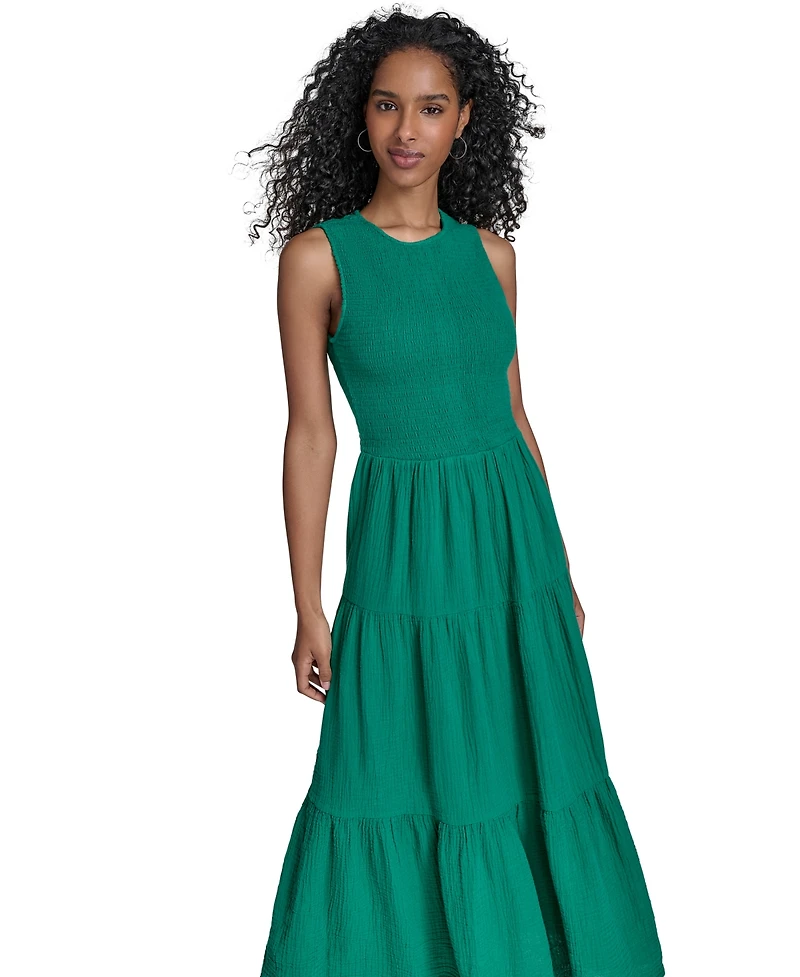 Calvin Klein Women's Cotton Smocked Tiered Maxi Dress