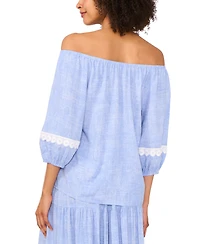 Sam & Jess Petite Lace-Trim Off-The-Shoulder 3/4-Sleeve Top
