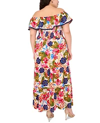 Msk Plus Floral Off-The-Shoulder Smocked Maxi Dress