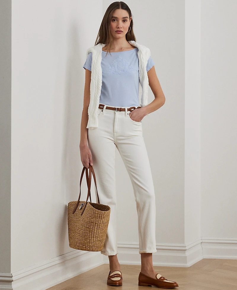 Lauren Ralph Petite Beaded-Logo Cotton Jersey Tee
