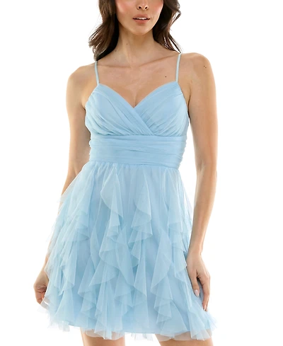 pear culture Juniors' Surplice-Neck Ruffle-Skirt Dress
