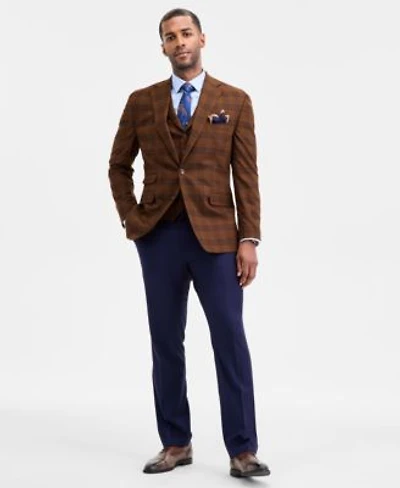 Tayion Collection Mens Classic Fit Plaid Suit Separate Jacket Vest