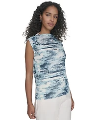 Calvin Klein Petite Printed Pleated Sleeveless Top