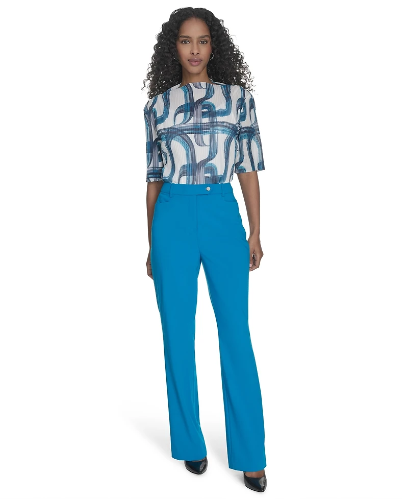 Calvin Klein Petite Lux Modern Fit Mid Rise Straight-Leg Pants