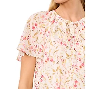 CeCe Women's Flutter-Sleeve Tie-Neck Blouse