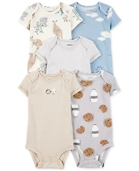 Carter's Baby Boys 5-Pk. Cotton Short-Sleeve Milk & Cookies Bodysuits
