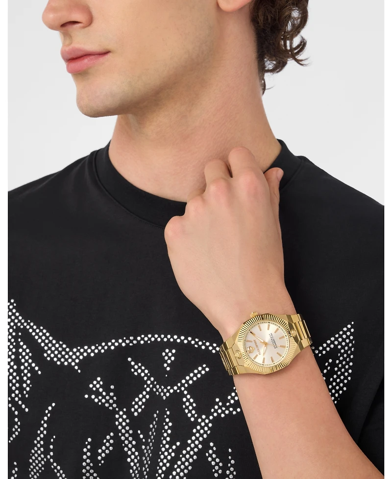 Plein Sport Men's Metronaut Three Hand Quartz Ion Plated Yellow Gold Bracelet Watch, 42mm