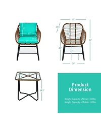 Gymax 3 Piece Patio Conversation Furniture Set Outdoor Bistro Set w/ Cushions