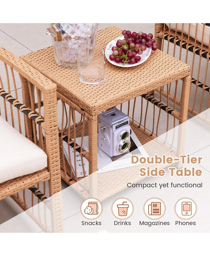 Gymax 5 Pcs Rattan Outdoor Patio Conversation Set w/ Coffee Table & Ottomans
