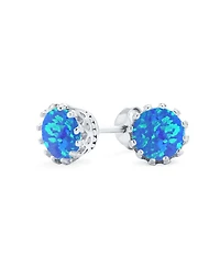 Bling Jewelry Iridescent Crown Setting Created Opal Solitaire Stud Earrings Rose Gold Plated .925 Sterling Silver White Blue Orange 6