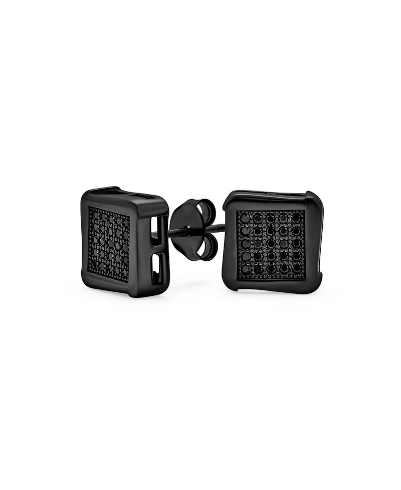 Bling Jewelry Black Geometric Square Pave Cz Cubic Zirconia Stud Earrings Plated .925 Sterling Silver