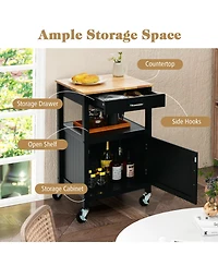 Rolling Kitchen Island Cart with Drawer and Side Hooks