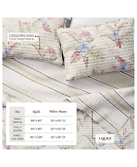 Linery & Co. Cotton Stitched Reversible Tropical Palm 3 Piece Quilt and Sham Set