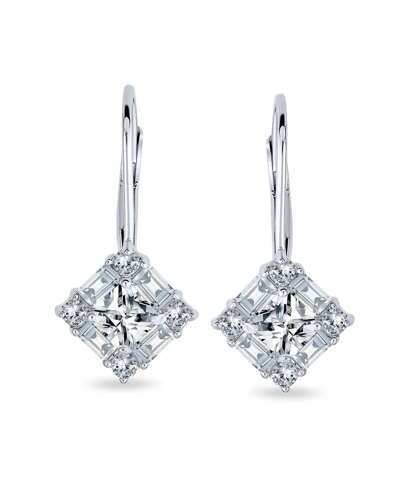 Bling Jewelry Deco Style Cz Baguette Lever back Drop Earrings Prom Sterling Silver