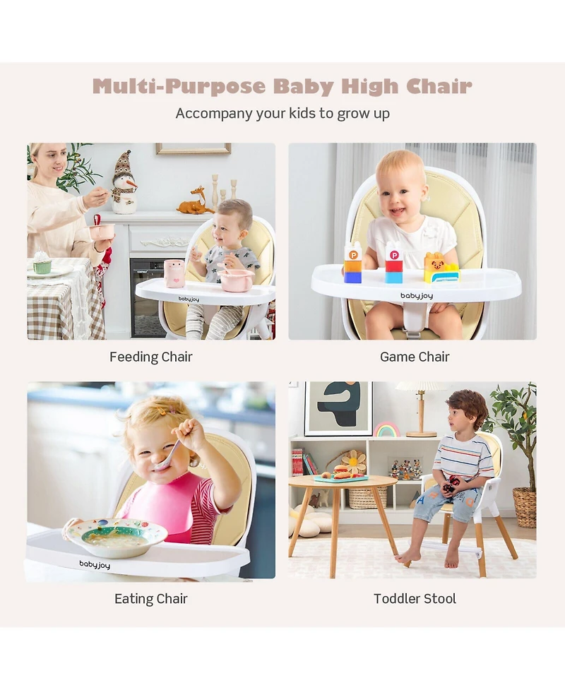 Gouun Kids 4-in-1 Convertible High Chair Feeding with Adjustable Tray