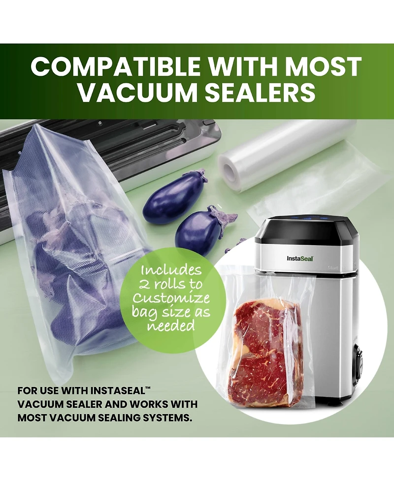 InstaSeal Food Vacuum Sealer Bags with Bfa Free Universal Air Vac Sealing Bags 2-Rolls & Pre-Cut Bags