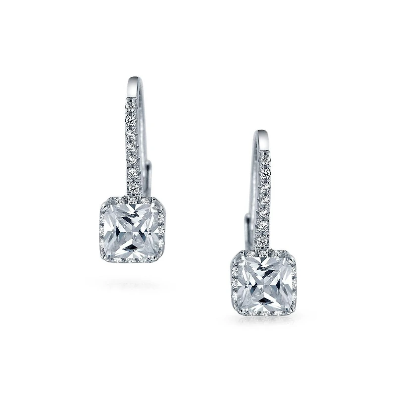 Bling Jewelry Solitaire Princess Square Cz Drop Earrings .925 Sterling Silver