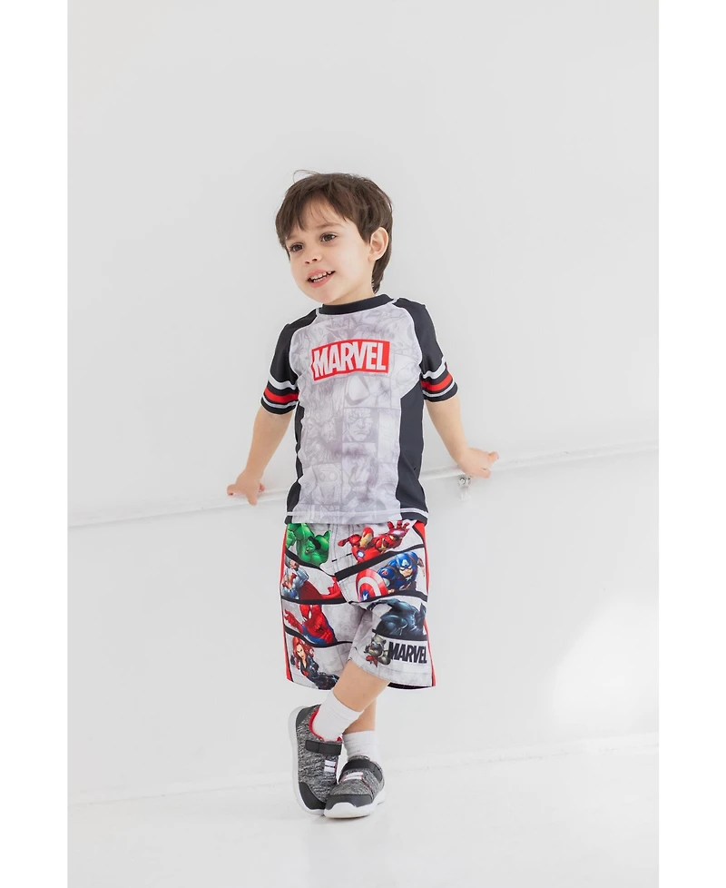 Avengers Boys Marvel Spider-Man Captain America Hulk Iron Man Pullover Rash Guard & Swim Trunks Outfit Set to
