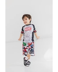 Avengers Boys Marvel Spider-Man Captain America Hulk Iron Man Pullover Rash Guard & Swim Trunks Outfit Set to