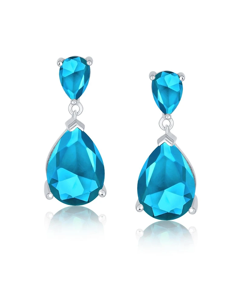 Bling Jewelry Simple Cubic Zirconia Teardrop Pear Shaped Solitaire Cz Dangle Earrings .925 Sterling Silver