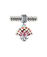 Bling Jewelry Thanksgiving Turkey Dangle Charm Bead Brown Enamel European Bracelet Silver