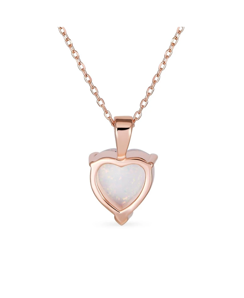 Bling Jewelry Romantic Danity Opulence 5CT Solitaire Prong Set Created Orange White Opal Heart Shape Pendant Necklace Yellow Rose Gold Plated .925 Ste