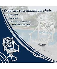 5-Piece Cast Aluminum Outdoor Conversation Set Outdoor Dining Table with Umbrella Hole Outdoor Swivel Rockers Patio Dining Chairs in White