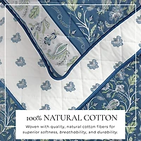 Linery & Co. Cotton Stitched Reversible Boho Floral 3 Piece Quilt and Sham Set