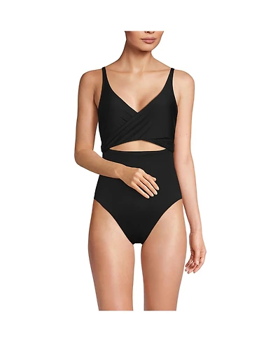 Lands' End Women's Wrap Monokini High Leg One Piece Swimsuit