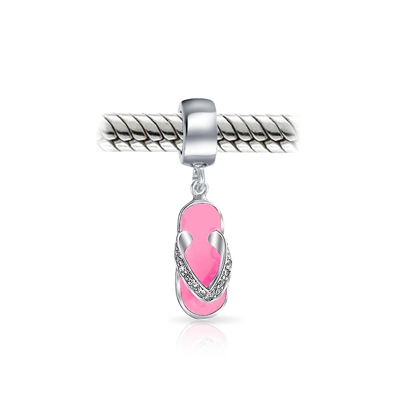 Bling Jewelry Flip Flop Sandal Cz Dangle Travel Charm Bead in Sterling Silver